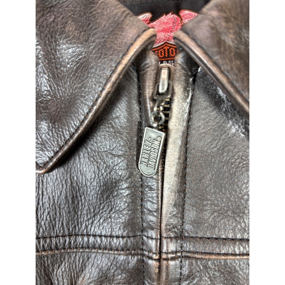 Harley-Davidson Womens Brown Leather Fringe Motorcycle Jacket CA 03402 Size M - Picture 9 of 13